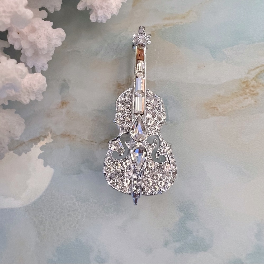 Vintage Rhinestone Cello or Violin Brooch AS IS